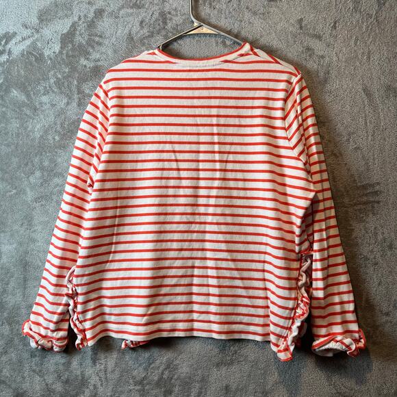 Boden Stripped White Orange Sweater Side Slits Cotton Flare Sleeves Size 12 - Picture 3 of 5